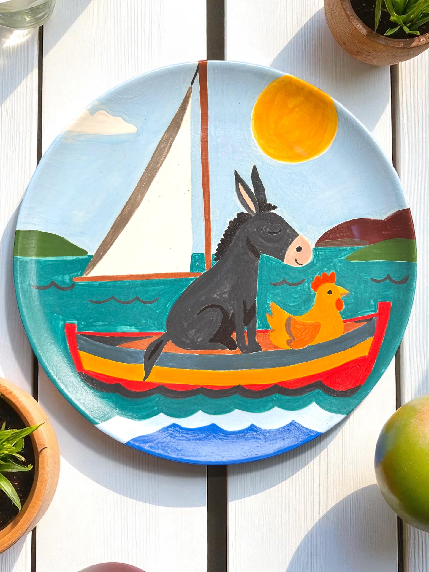 The Donkey and the Chicken Big Round Plate