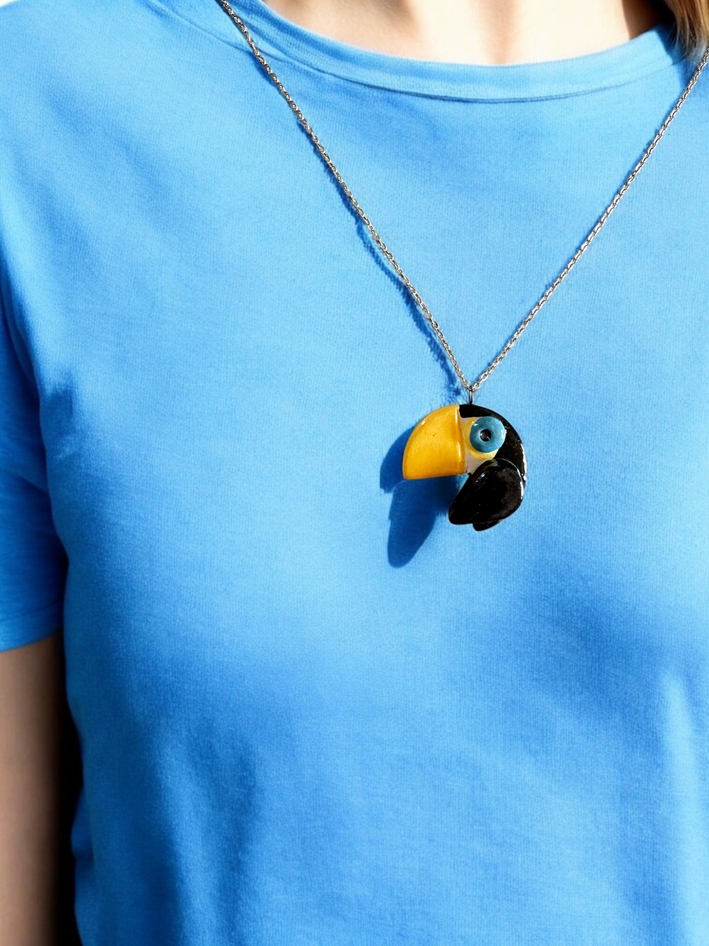 Ceramic Tucan Pendant ( with necklace )
