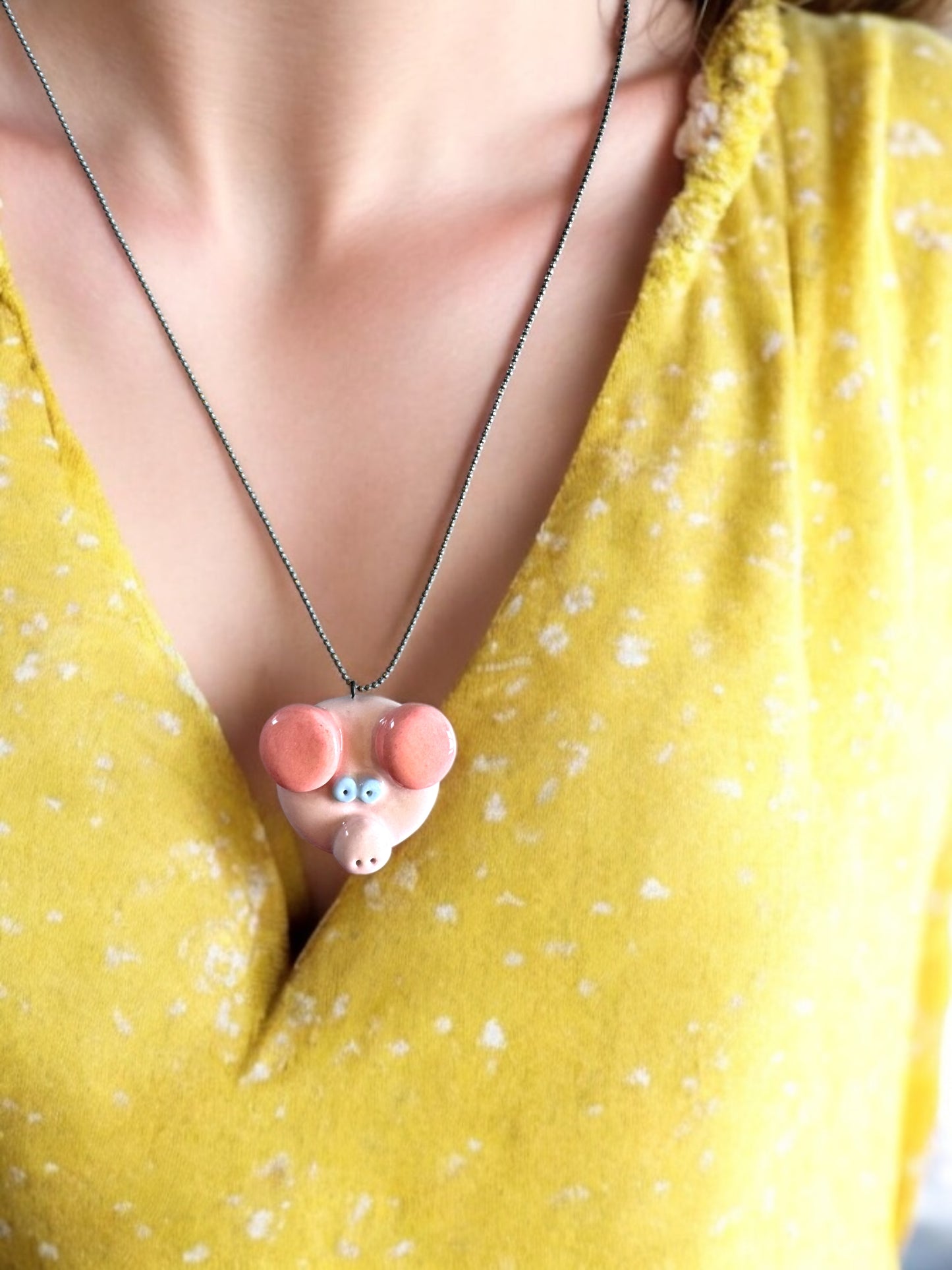 Ceramic Pig Pendant ( with necklace )