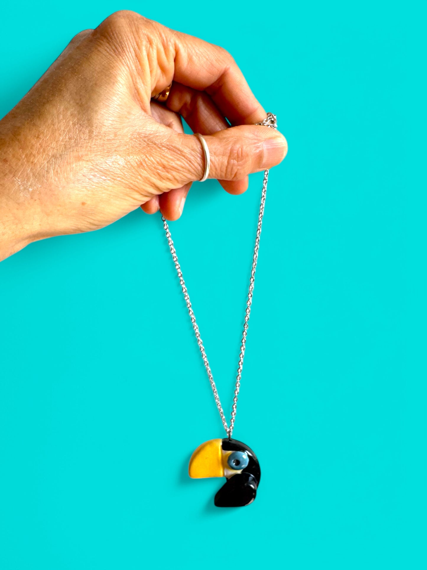 Ceramic Tucan Pendant ( with necklace )