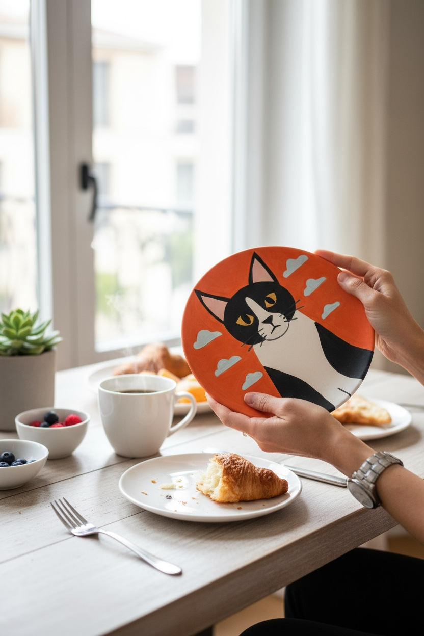 Piatto in ceramica "Il gatto in smoking"