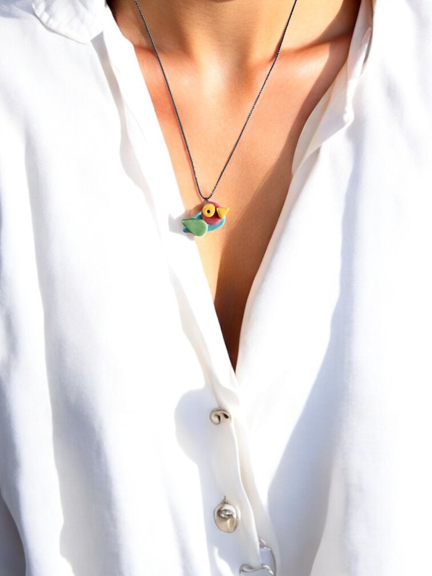 Ceramic Bird Pendant ( with necklace )
