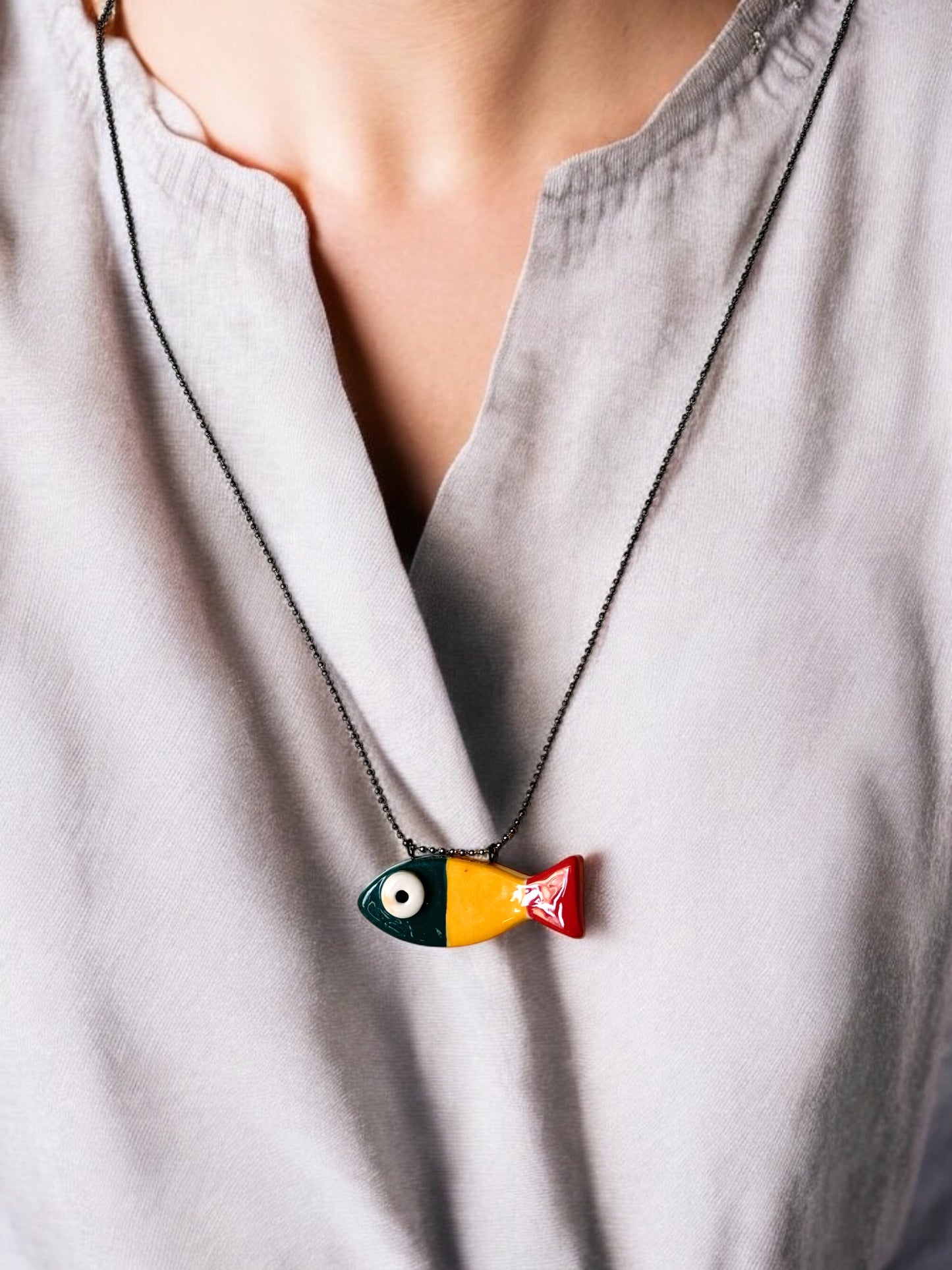 Ceramic Fish Pendant ( with necklace )