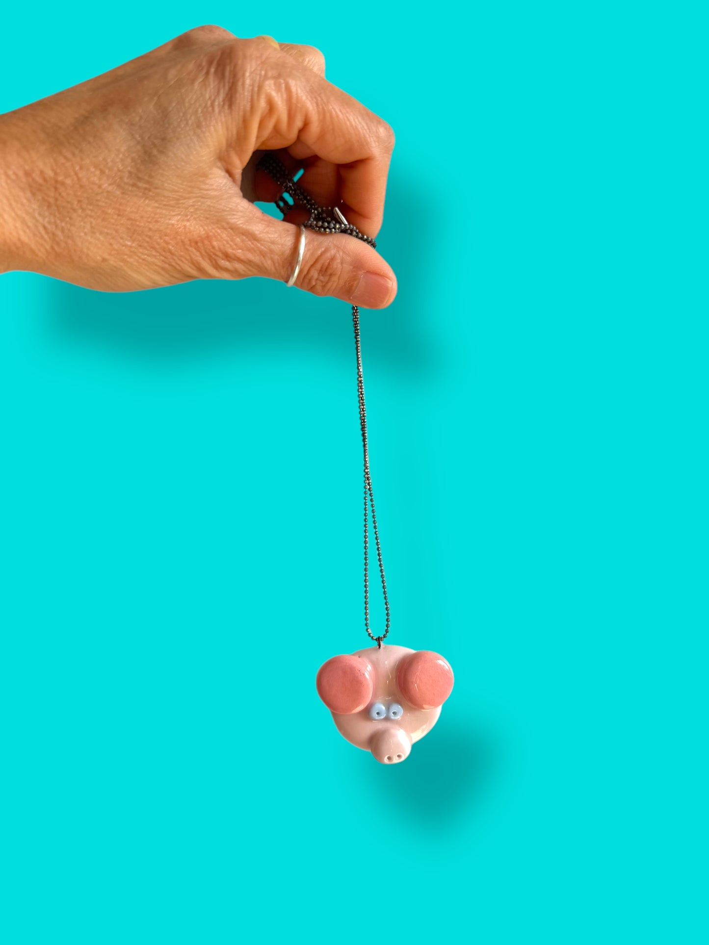 Ceramic Pig Pendant ( with necklace )