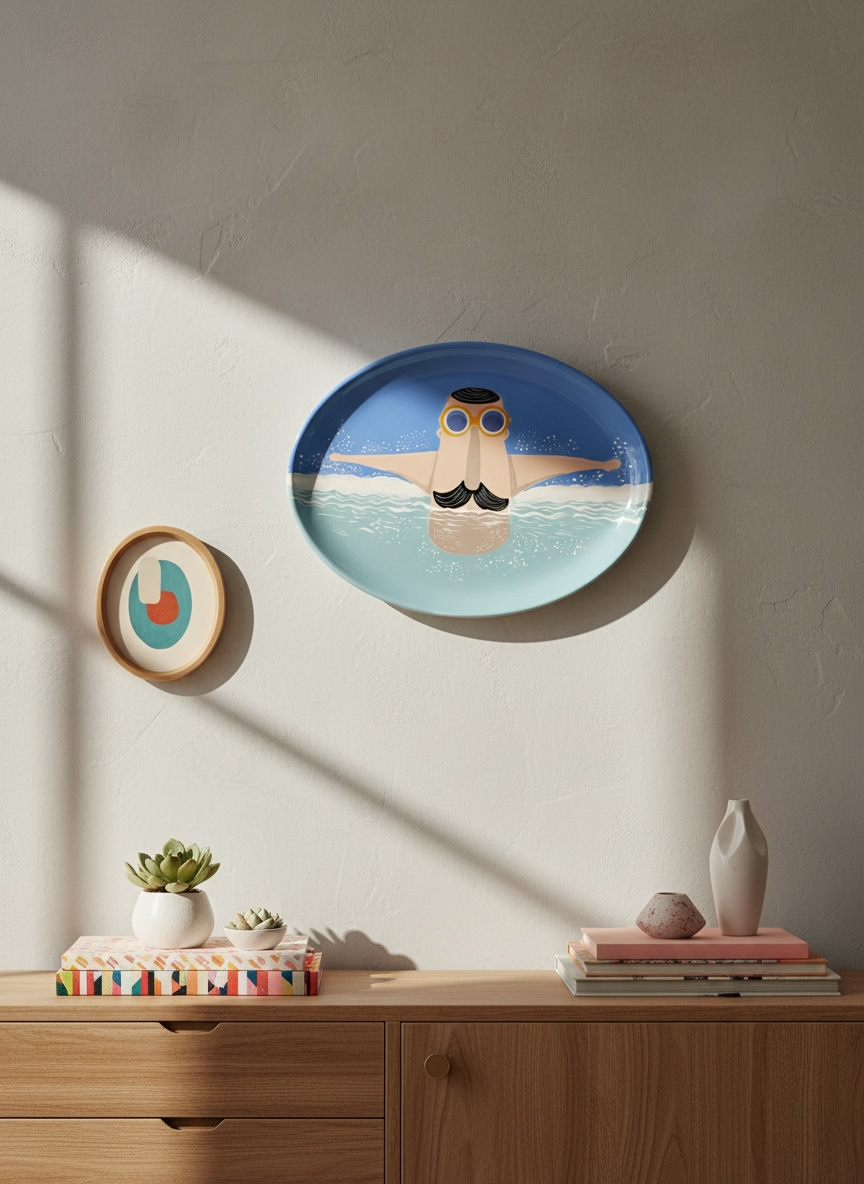 The Swimmer Ceramic Plate Oval