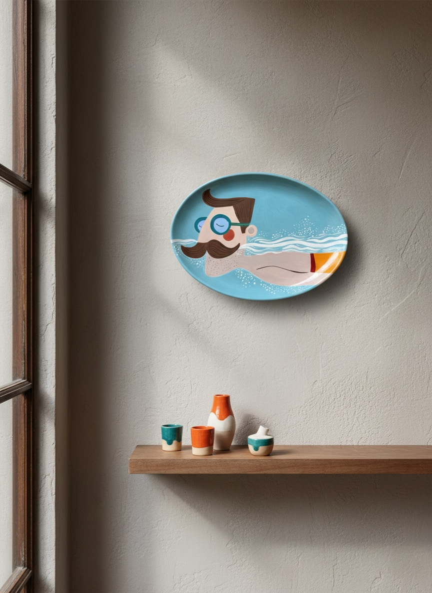 The Swimmer Ceramic Plate Oval