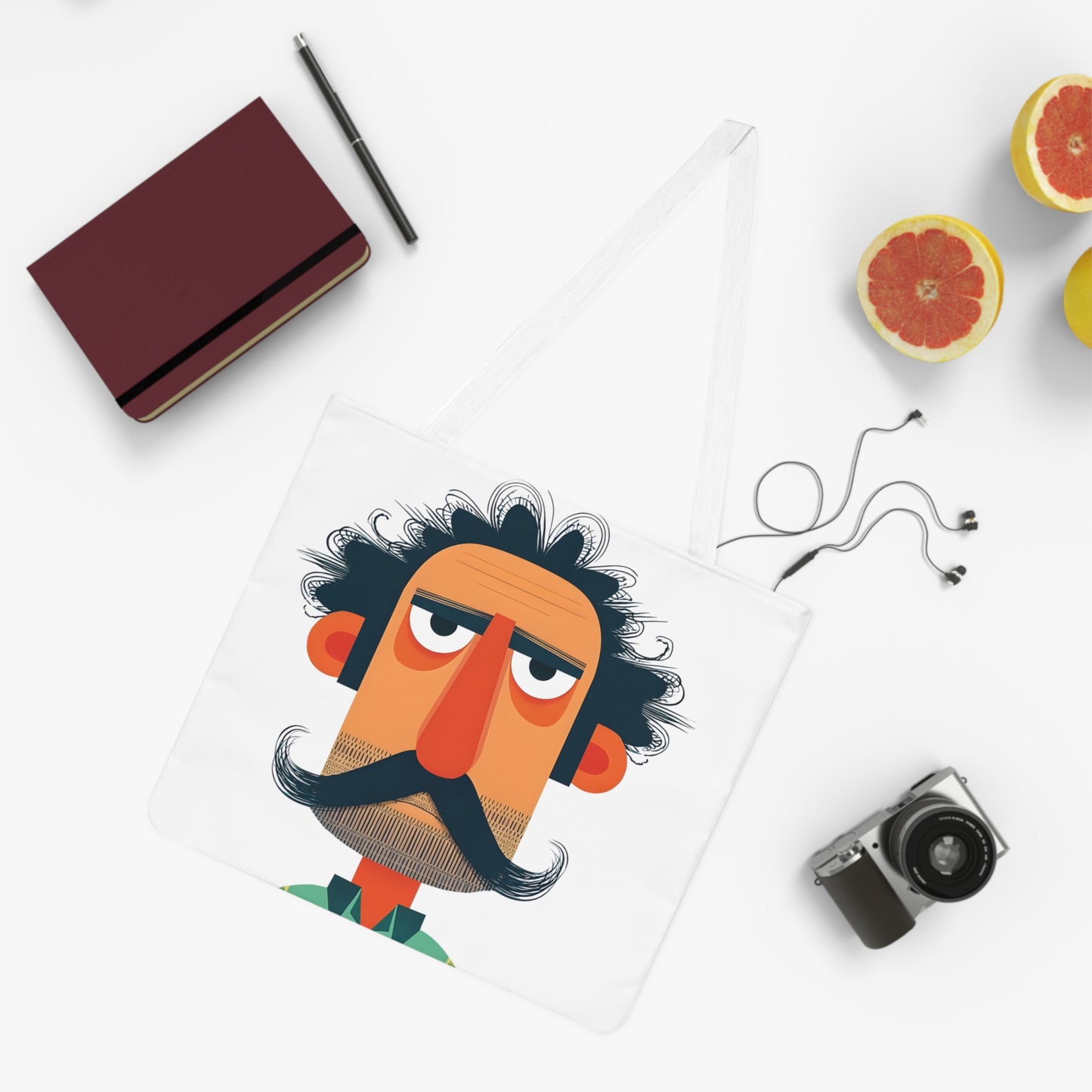 Borsa tote con illustrazione di un uomo baffuto