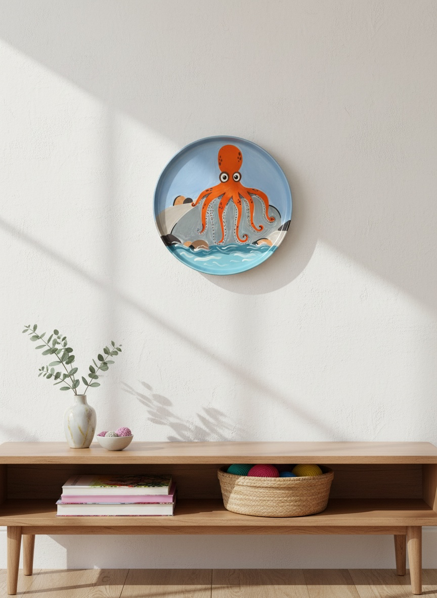 The Octopus on the Rocks  Round Plate