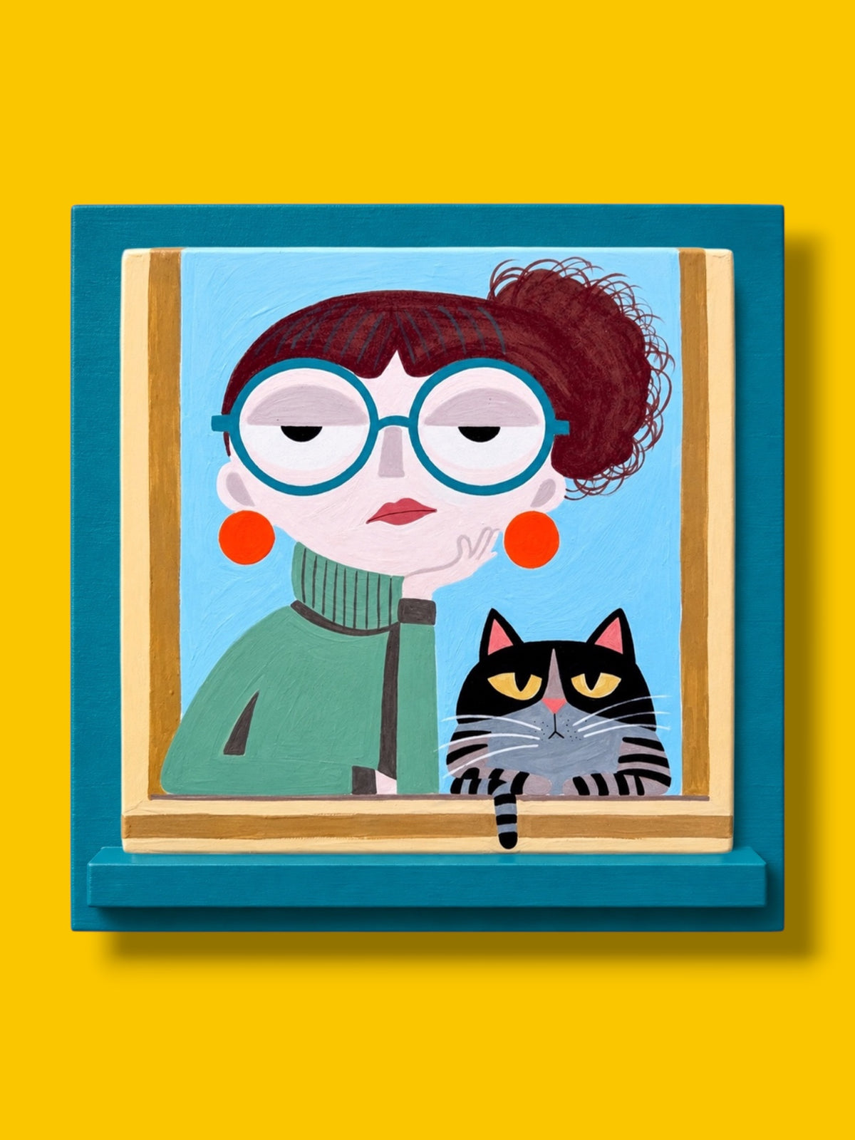 The Woman and the Cat  – Hand-Painted Ceramic Tile (20 × 20 cm)