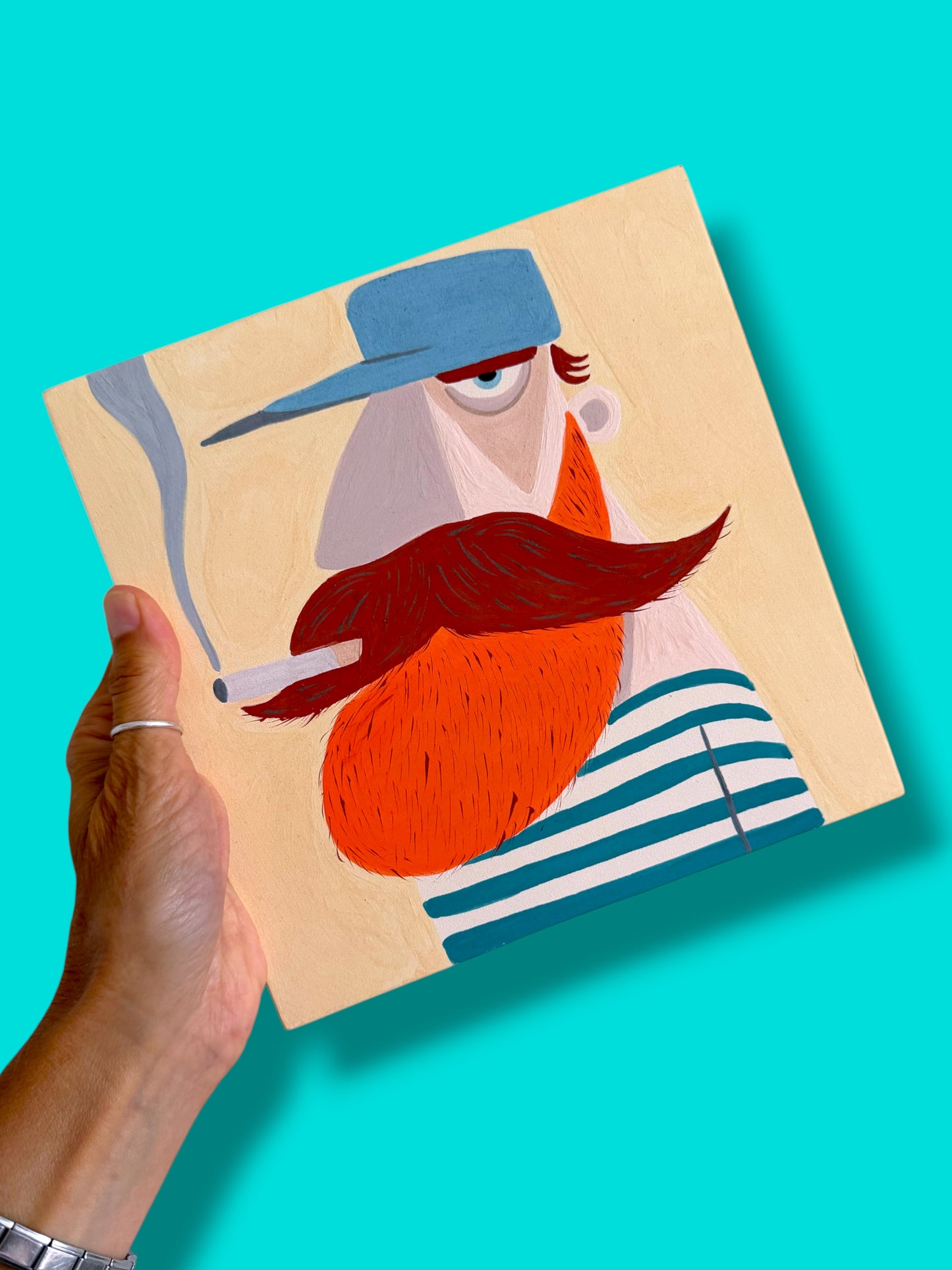 The Sailor – Hand-Painted Ceramic Tile (20 × 20 cm)
