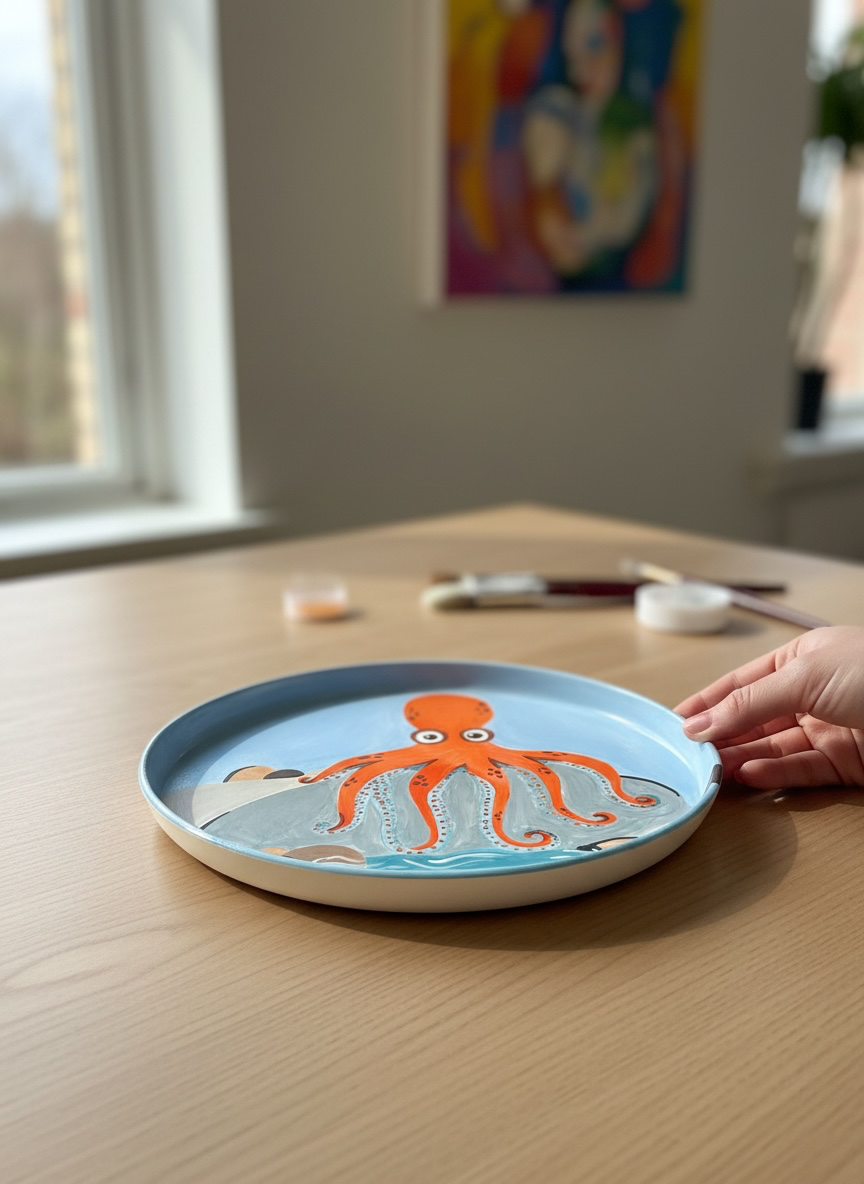 The Octopus on the Rocks  Round Plate