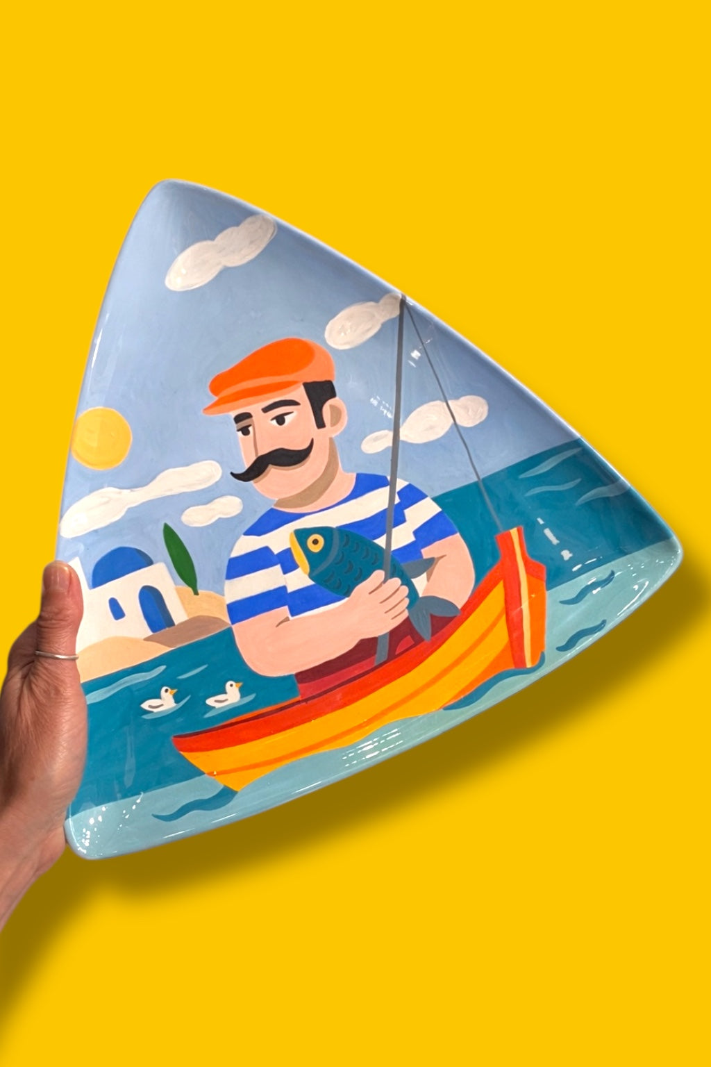 Piatto in ceramica del pescatore greco