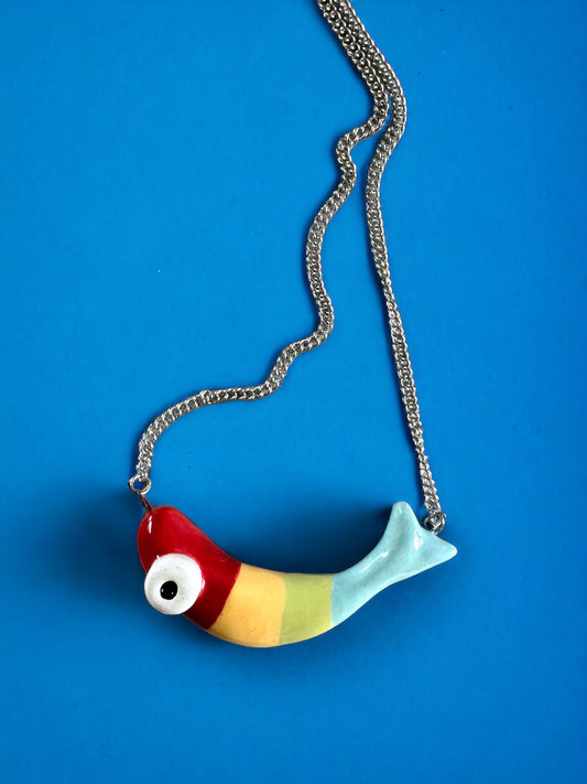 Ciondolo a forma di pesce in ceramica (con collana)