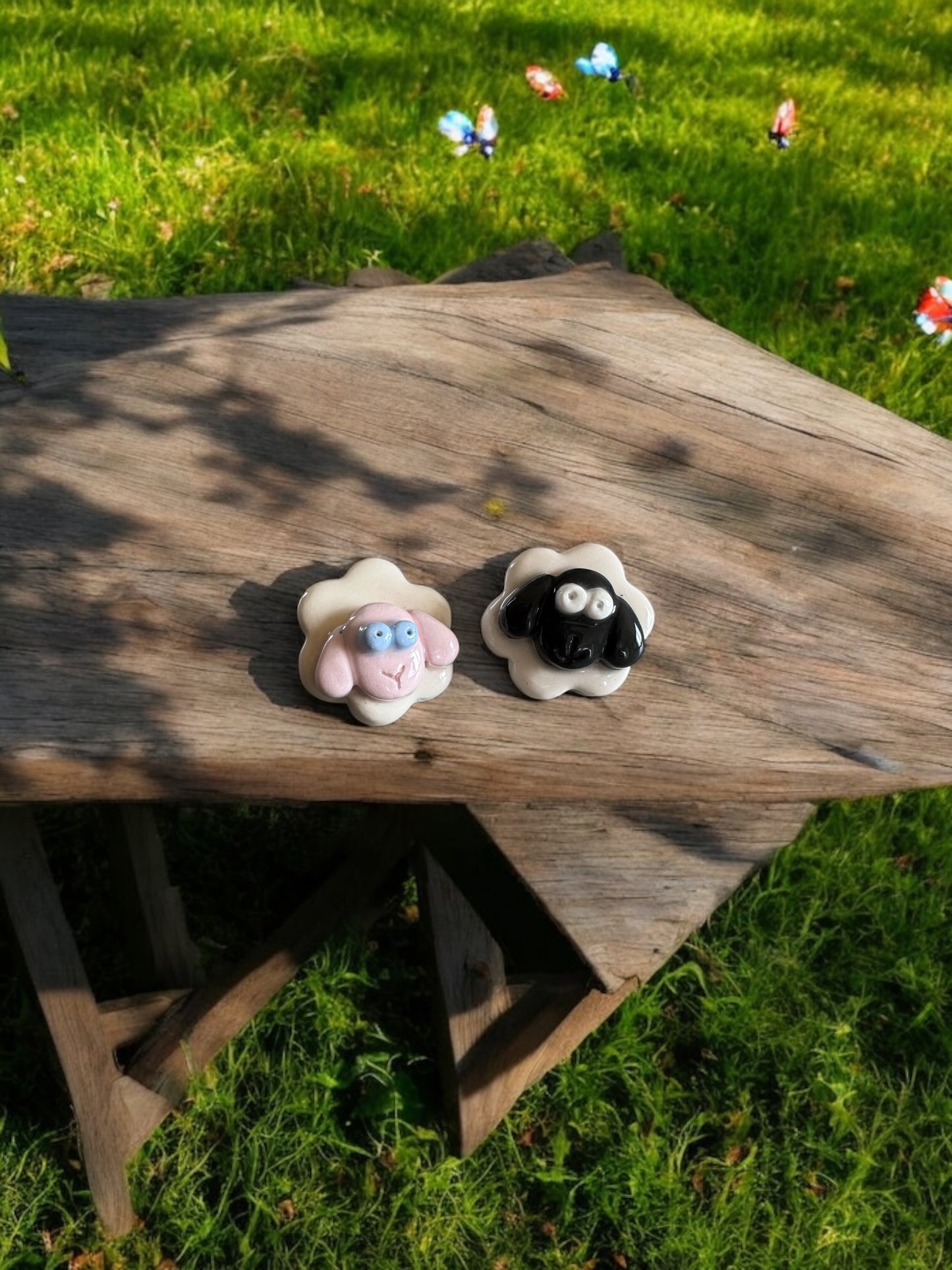 Ceramic Sheep Pins ( with necklace )