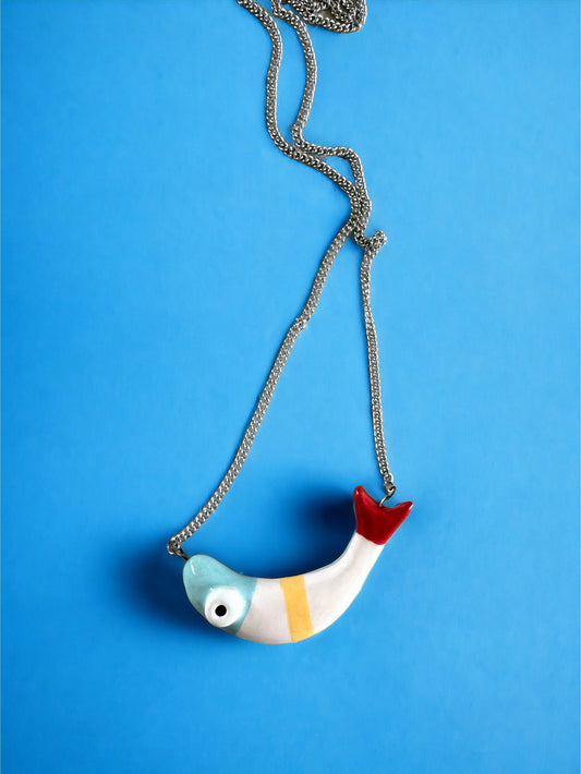 Ciondolo a forma di pesce in ceramica (con collana)