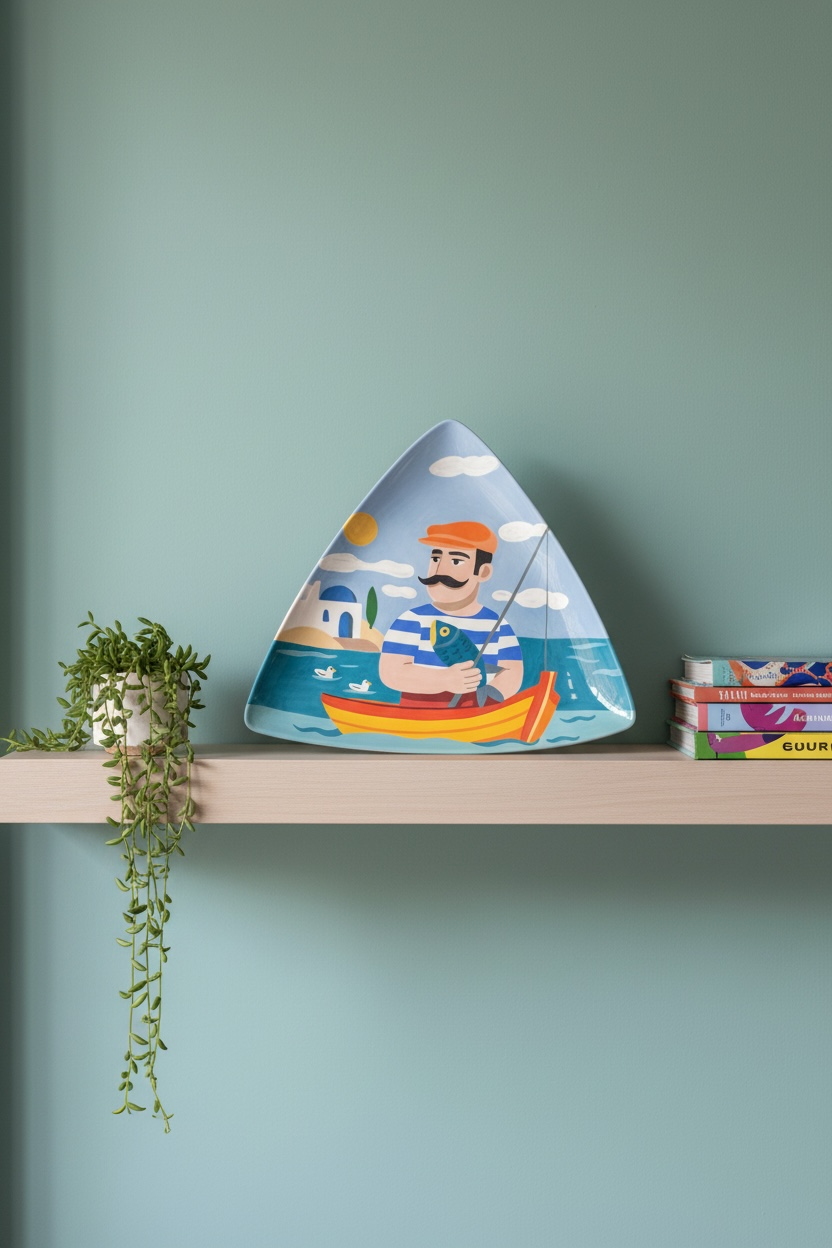 Piatto in ceramica del pescatore greco