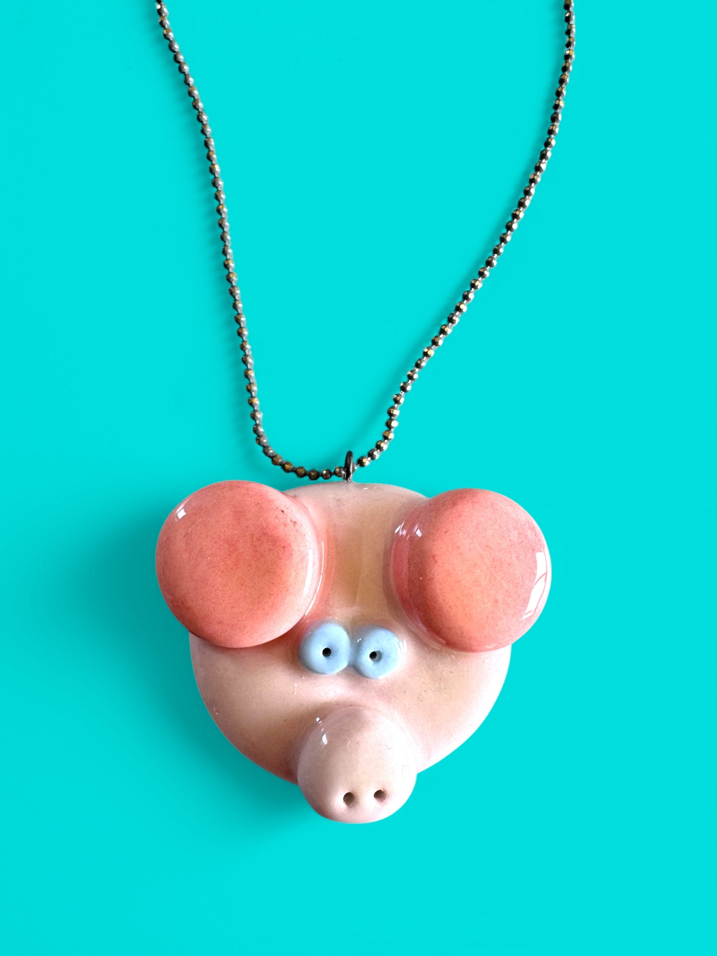 Ceramic Pig Pendant ( with necklace )