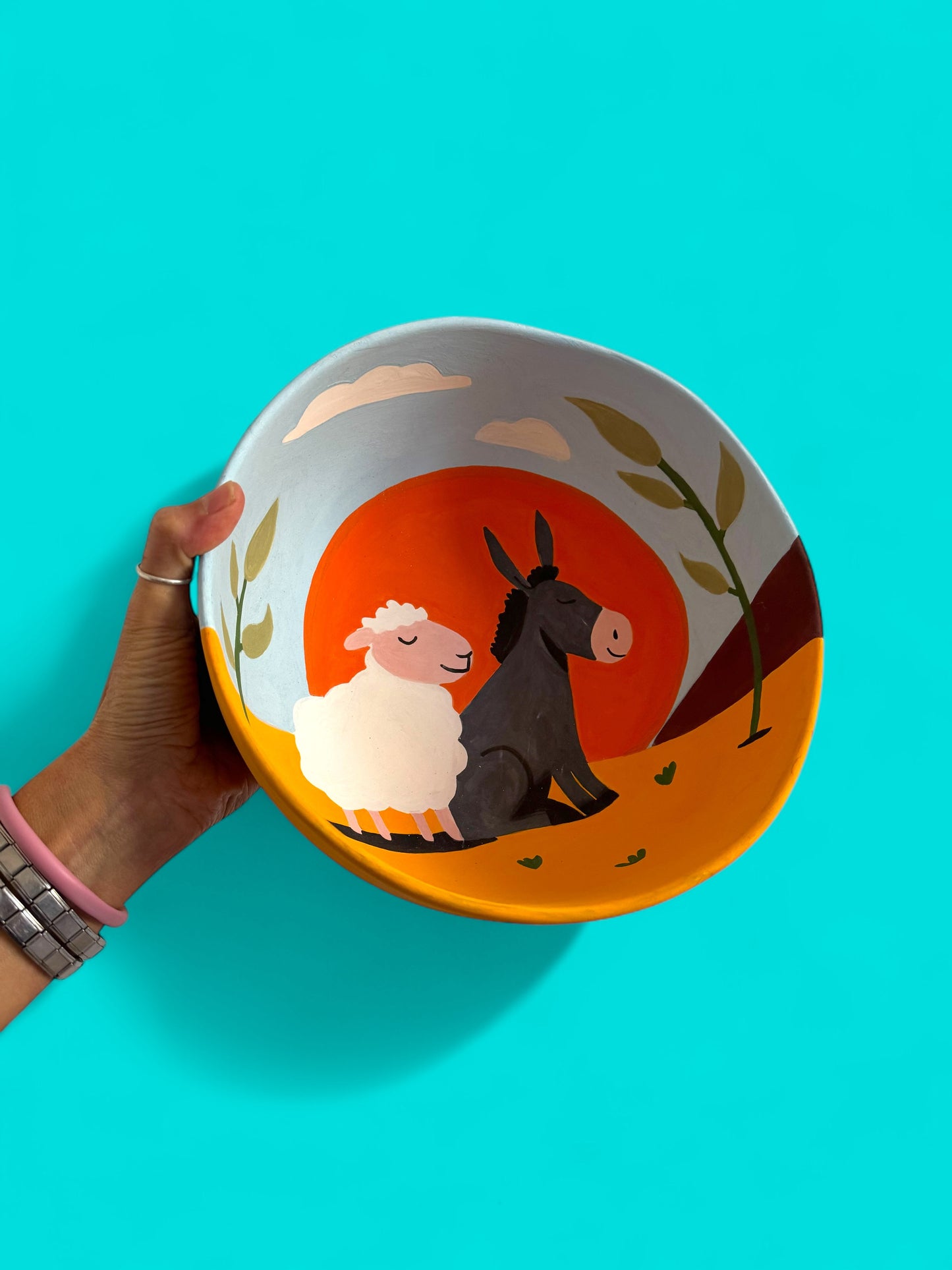 Ceramic  Donkey & Sheep Big Bowl