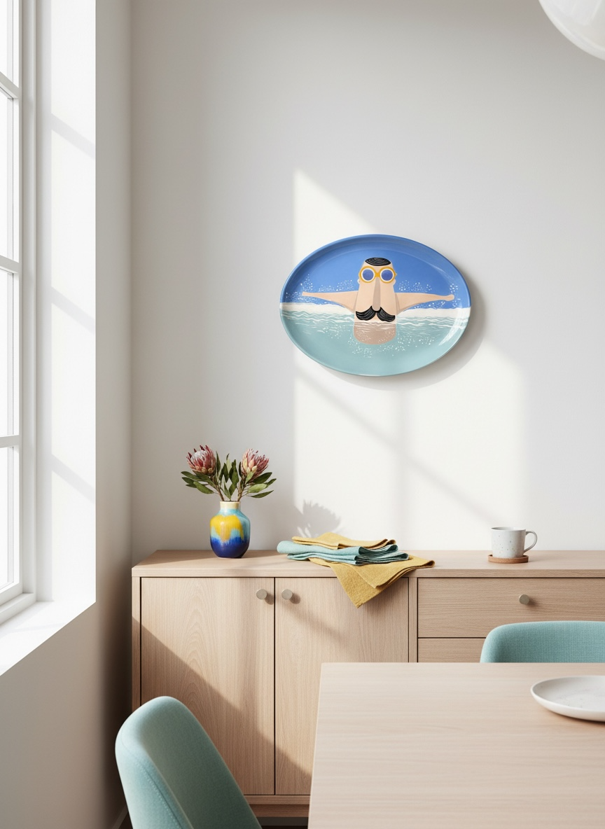 The Swimmer Ceramic Plate Oval