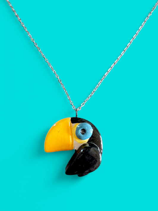 Ceramic Tucan Pendant ( with necklace )