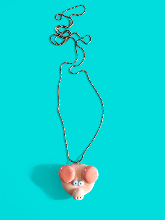 Ceramic Pig Pendant ( with necklace )