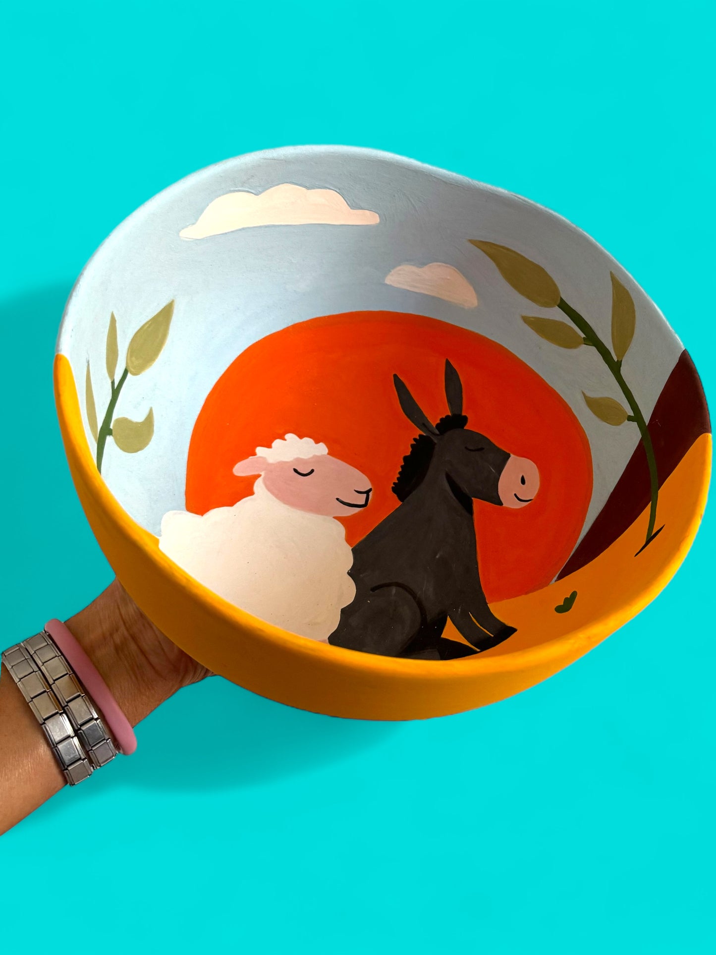 Ceramic  Donkey & Sheep Big Bowl