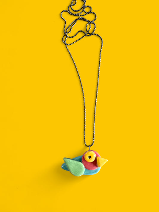 Ceramic Bird Pendant ( with necklace )