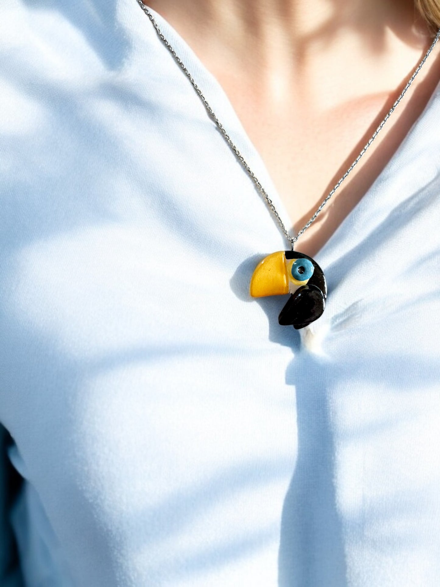 Ceramic Tucan Pendant ( with necklace )
