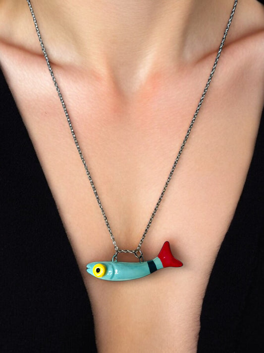 Ciondolo a forma di pesce in ceramica (con collana)