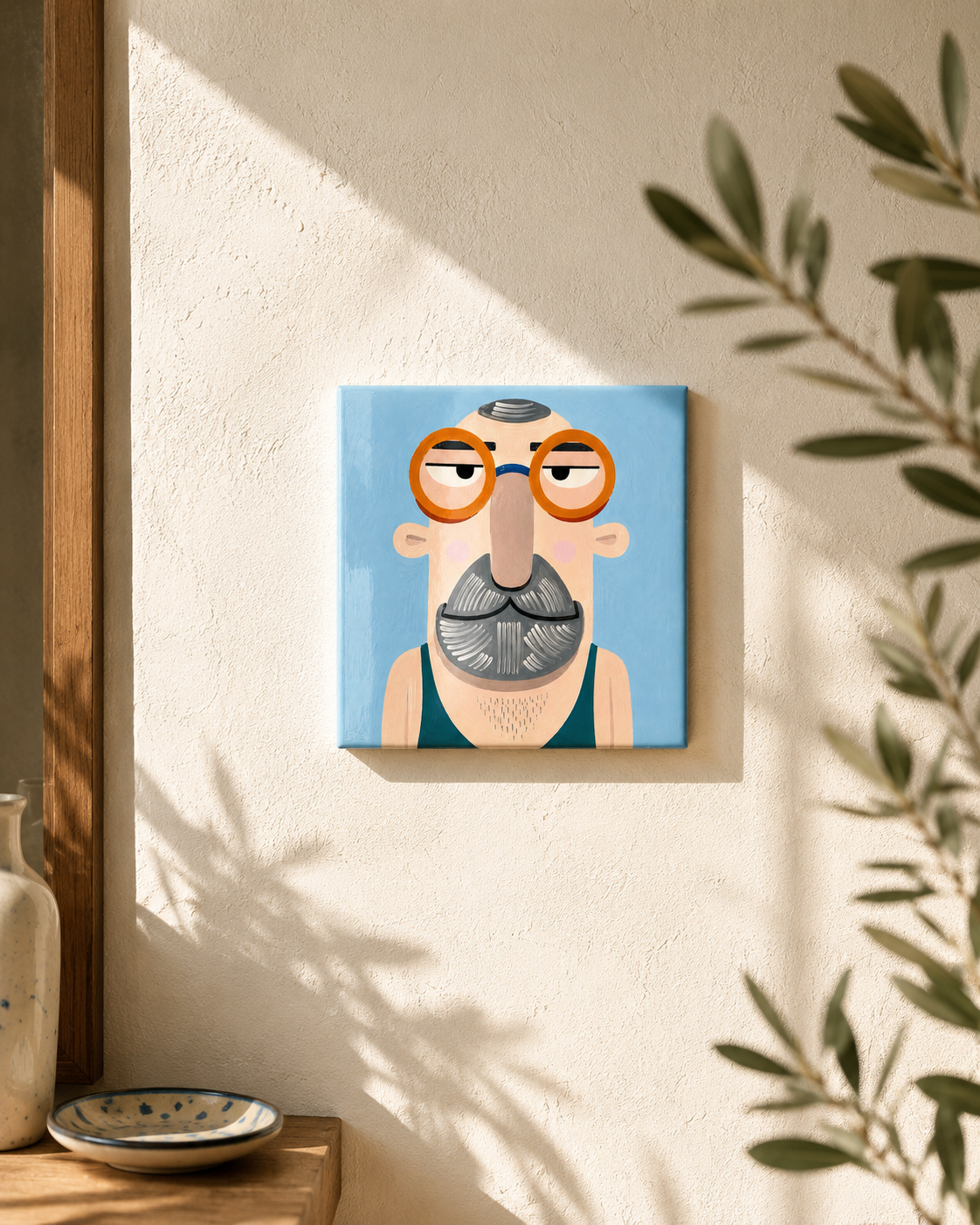 Bearded Swimmer Tile – Hand-Painted Ceramic Wall Tile