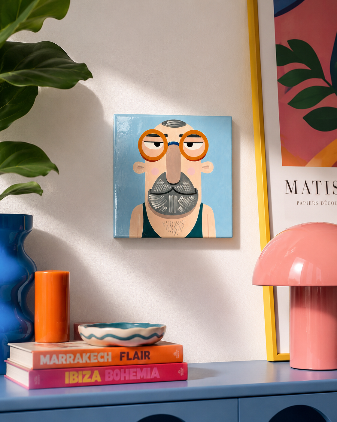 Bearded Swimmer Tile – Hand-Painted Ceramic Wall Tile