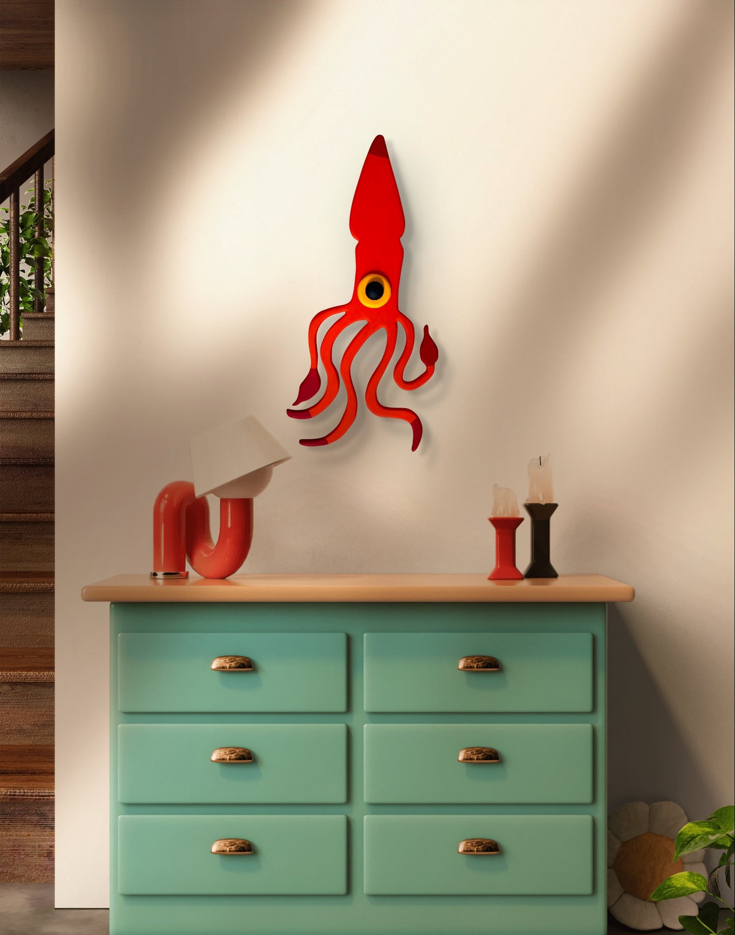Big Colorful Squid Fish Wall Decoration
