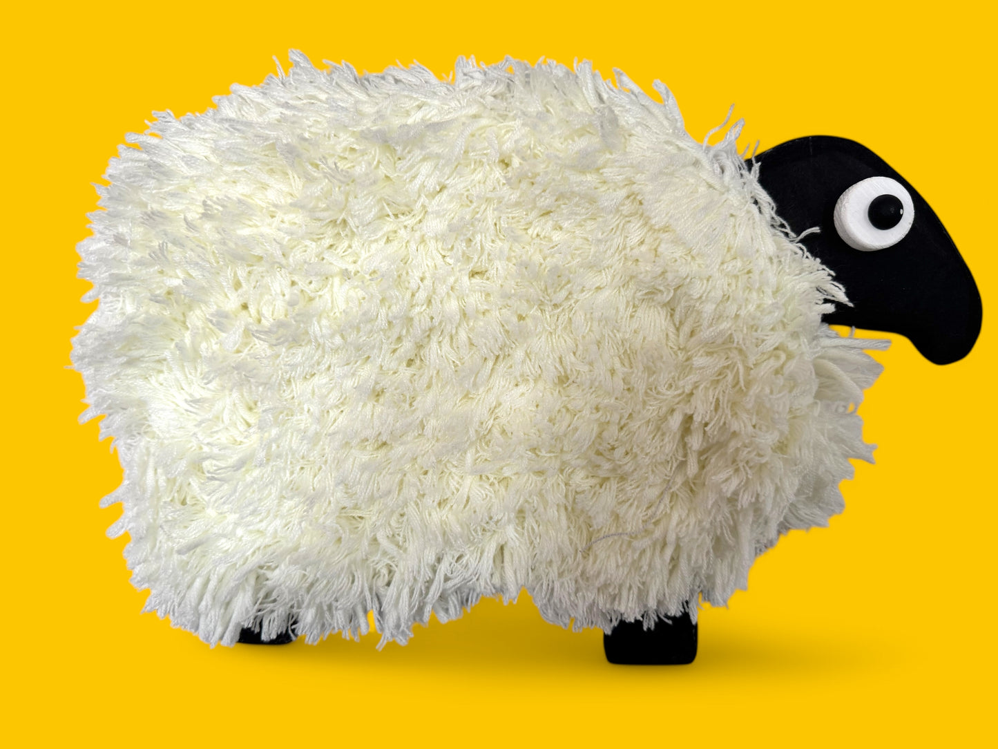 Wooden & Tufted Wool Sheep Wall Decoration