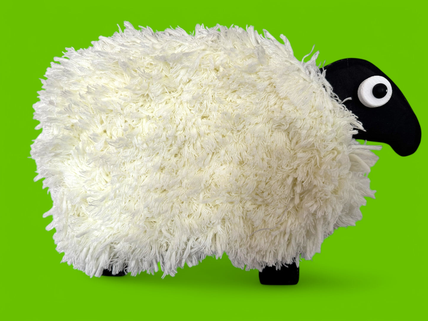 Wooden & Tufted Wool Sheep Wall Decoration