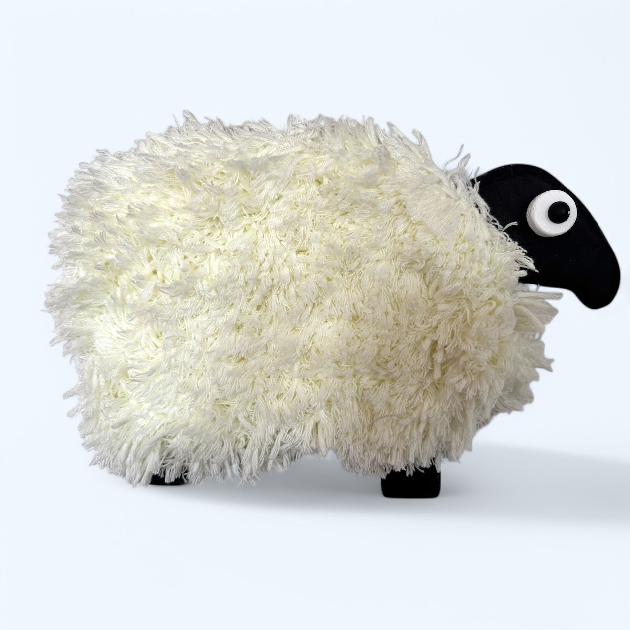 Wooden & Tufted Wool Sheep Wall Decoration